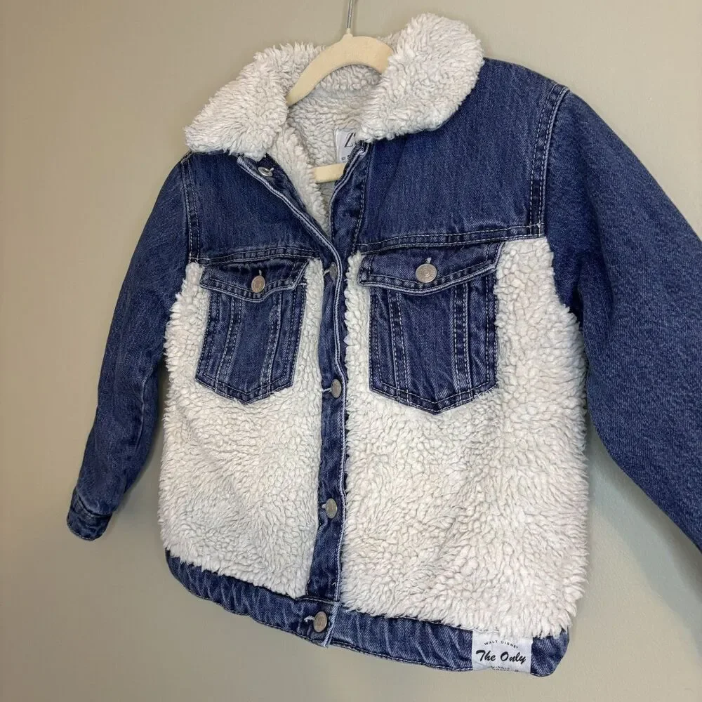 Zara Kids Girl Denim Sherpa Jacket Minnie Mouse Walt Disney 5/6 Jean